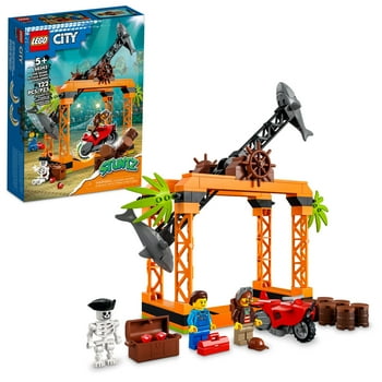 LEGO City Stuntz The Shark Attack Stunt Challenge 60342 Adventure Series Toy with Flywheel Powered Stunt Bike & Racer Minifigure, Toys for Kids 5 Plus Year Old