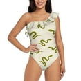 thumbnail image 2 of Yiaed Green Snake Print Women One Piece Swimsuits Tummy Control One Shoulder Bathing Suits Pattern Ruffle Swimwear-Large, 2 of 8