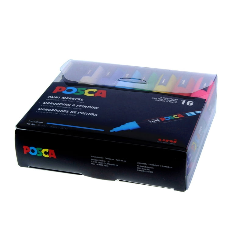 Uni Posca Set of 16 Colors PC-5M Paint Pens, 1.8-2.5mm Medium