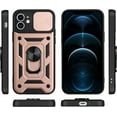 thumbnail image 4 of Sturdy Case for Apple iPhone 12 Mini (Not 12) with Slide Camera Window, Heavy Duty Military Grade Protection Phone Cover Built-in 360°Rotate Ring Stand for Apple iPhone 12 Mini SJ Rose Gold, 4 of 14