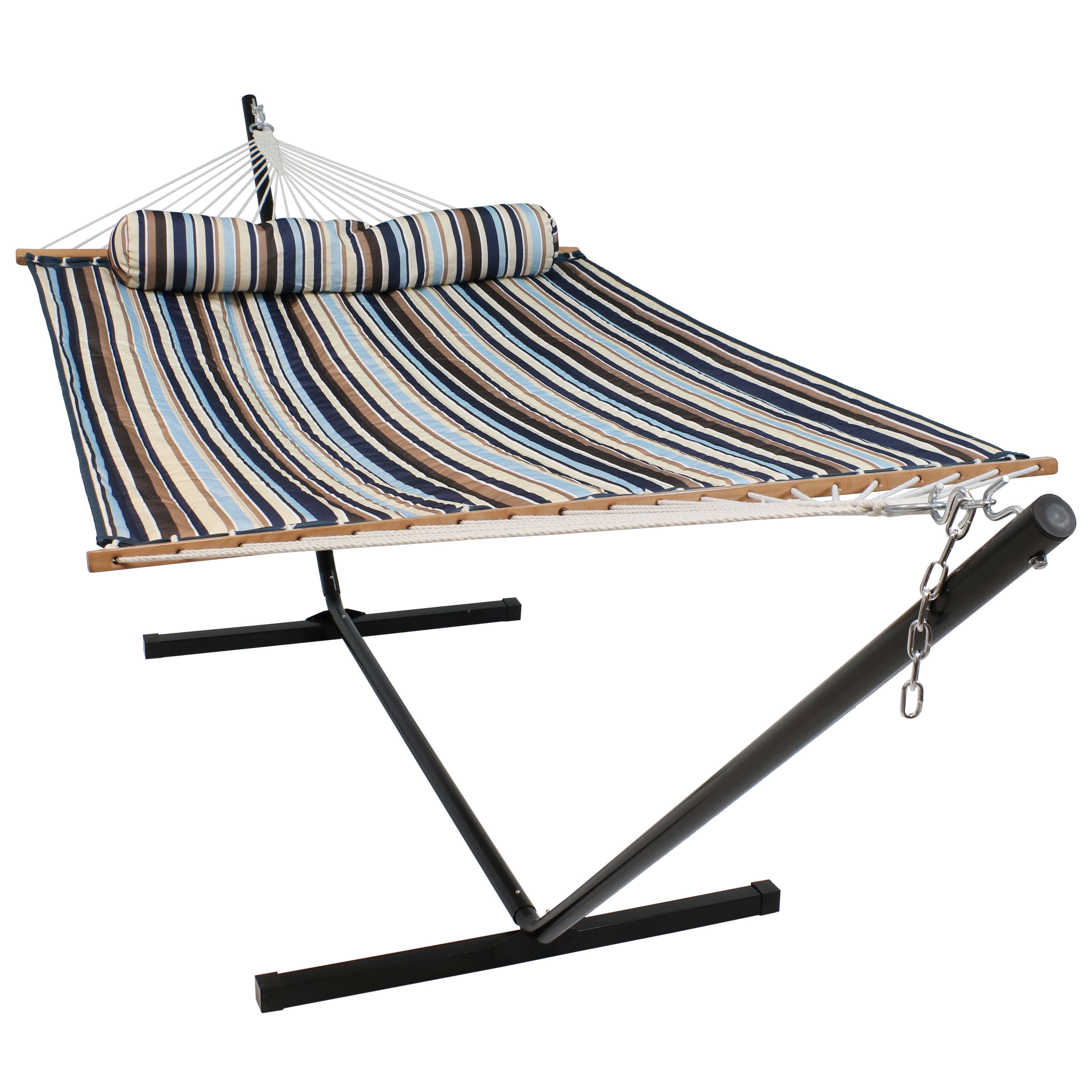 Ocean Isle Sunnydaze 2-Person Quilted Spreader Bar Hammock Bed w/ Pillow 