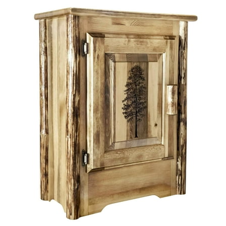 Glacier Country Collection Accent Cabinet w/ Laser Engraved Pine Design, Left Hinged