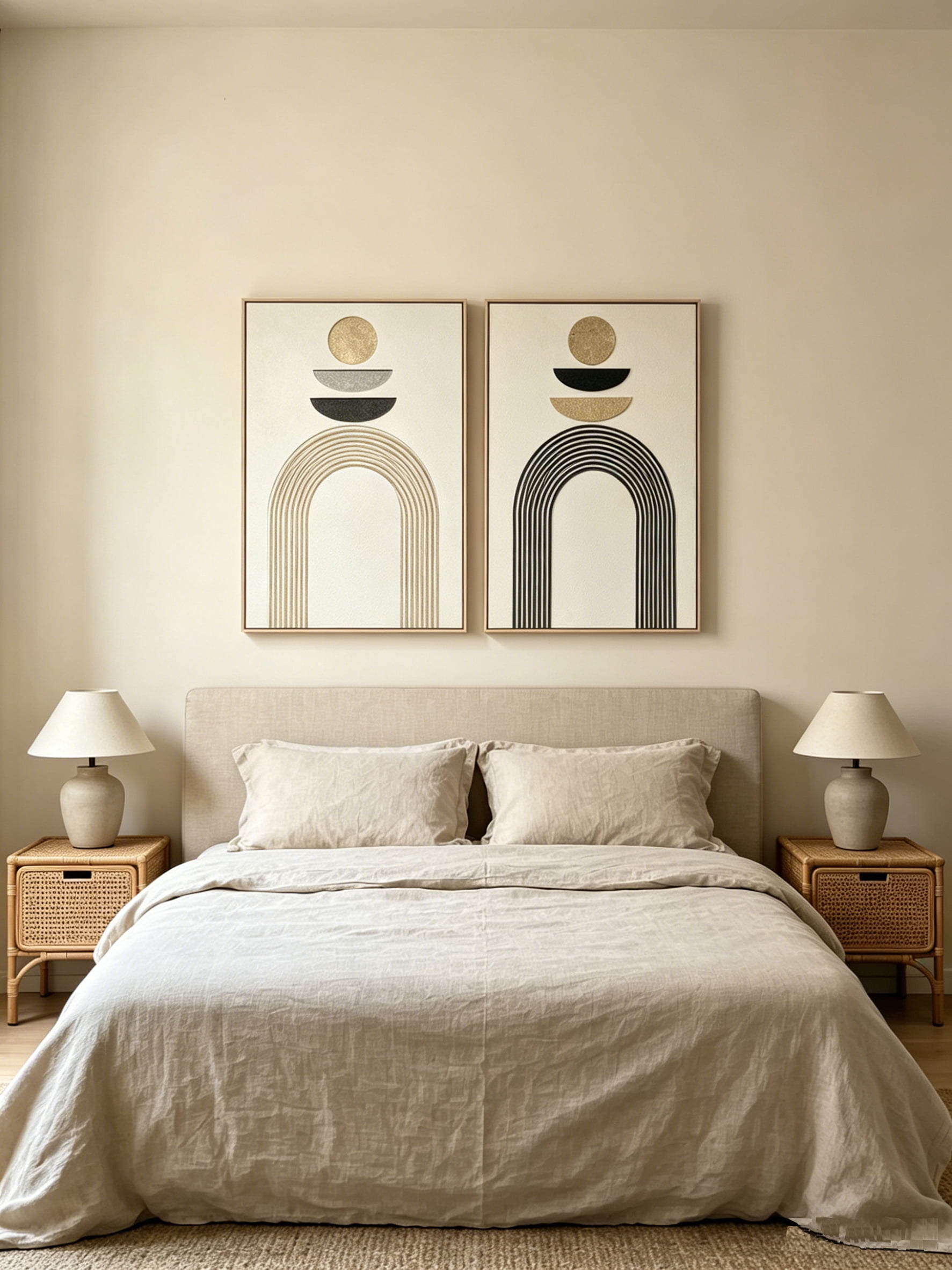 Euroco Framed Boho Abstract Wall Art Set of 2, 25x37 in Neutral Textured Canvas Painting,Modern Decor Abstract Artwork for Living Room Bedroom,Antique White & Black Beige
