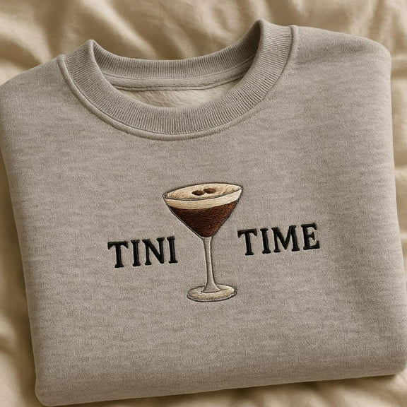 Embroidered Tini Time Sweatshirt, Espresso Martini Jumper, Coffee Cocktail Gift, Caffeine Lover Sweater, Unique Embroidered Crewneck