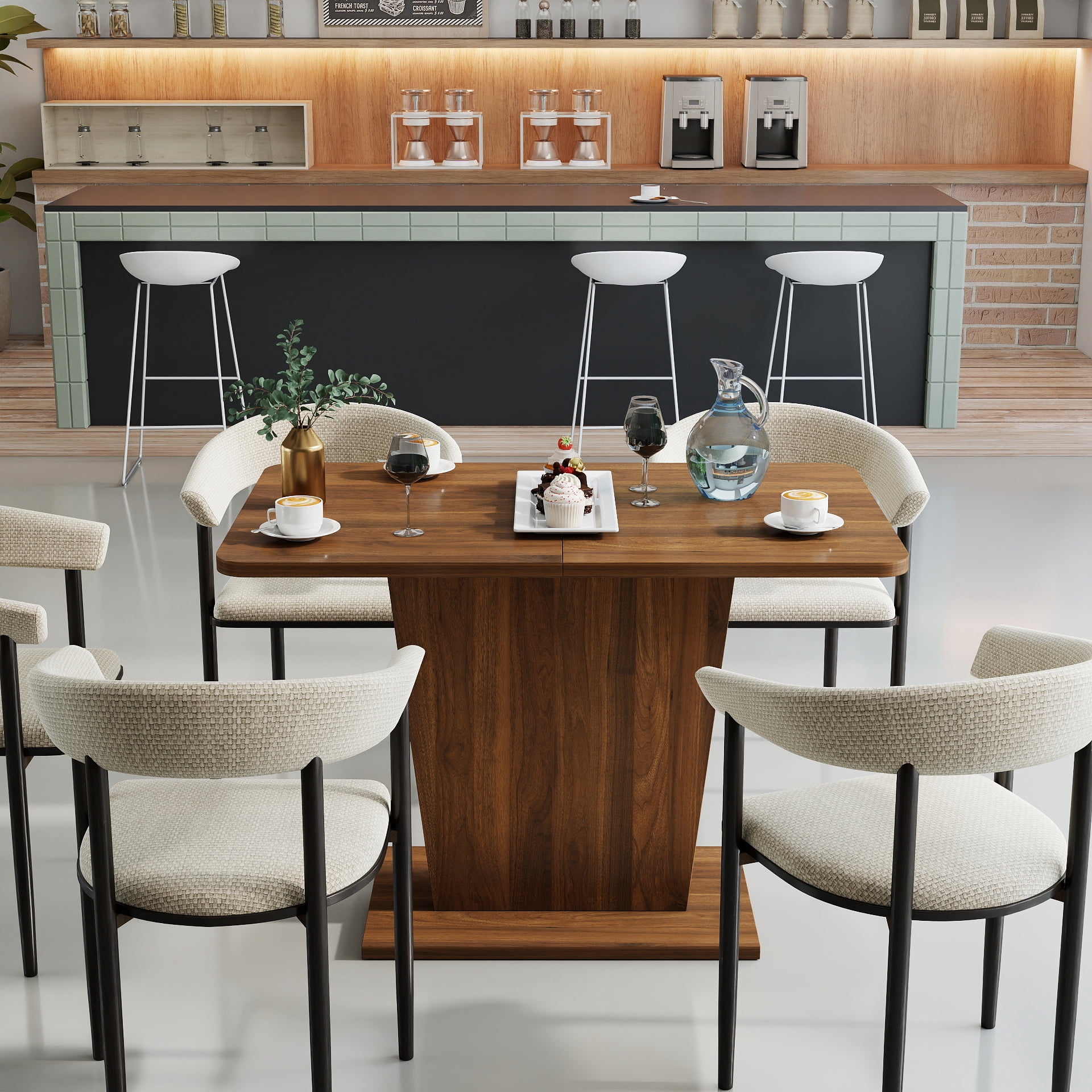 Mintazer Extendable Dining Table, Expandable Pedestal Kitchen Table for Small Space for Dining Room Apartment, Walnut Brown