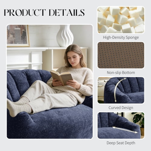 Bear Paw Sofa, Oversized Bean Bag Chair with Armrest, Shiny Silver Thread Faux Fur Plush, Filler Included, Ergonomic Comfy Seating for Living Room, Bedroom & Lounge, Blue