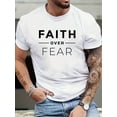thumbnail image 2 of Casual Short Sleeve Crew Neck Faith Over Fear Print T-shirt - Men's Summer Outdoor Clothing, 2 of 10