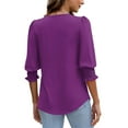 thumbnail image 5 of ClodeEU Women 3/4 Length Sleeve Blouses,Casual V Neck Shirts,Womens Tops with Smocked Cuffs Purple,Womens Plus XL, 5 of 7