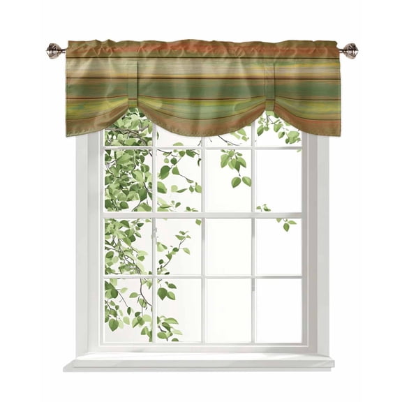 Vintage Wooden Pattern Tie Up Valances Curtain, Adjustable Kitchen Green Yellow Red Color Block Valances for Windows Decor, Rod Pocket Short Curtains Set for Bedroom/Bathroom, 42"x12"
