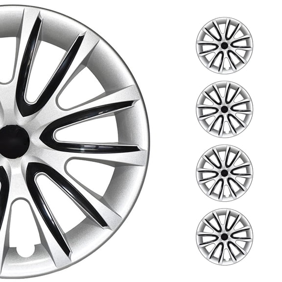 OMAC - Gray with Black Hub Caps 14 Inch Set of 4, Tapas para Rines 14, Premium Wheel Covers 14 Inch, R14 Rim Cover Set, Snap On Durable Car Replacement Exterior Accessories