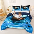 thumbnail image 3 of Erosebridal Boys Girls Cartoon Capybara With Magical Books Queen Comforter Set 3pcs,Kids Cute Animal Bedding Comforter Set,Navy Blue Reversible, 3 of 7