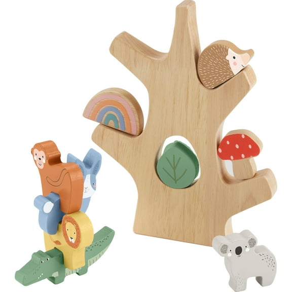 Fisher-Price Wooden Balance Tree Stacking Activity Toy, for Preschool Development Play, 10 Pieces