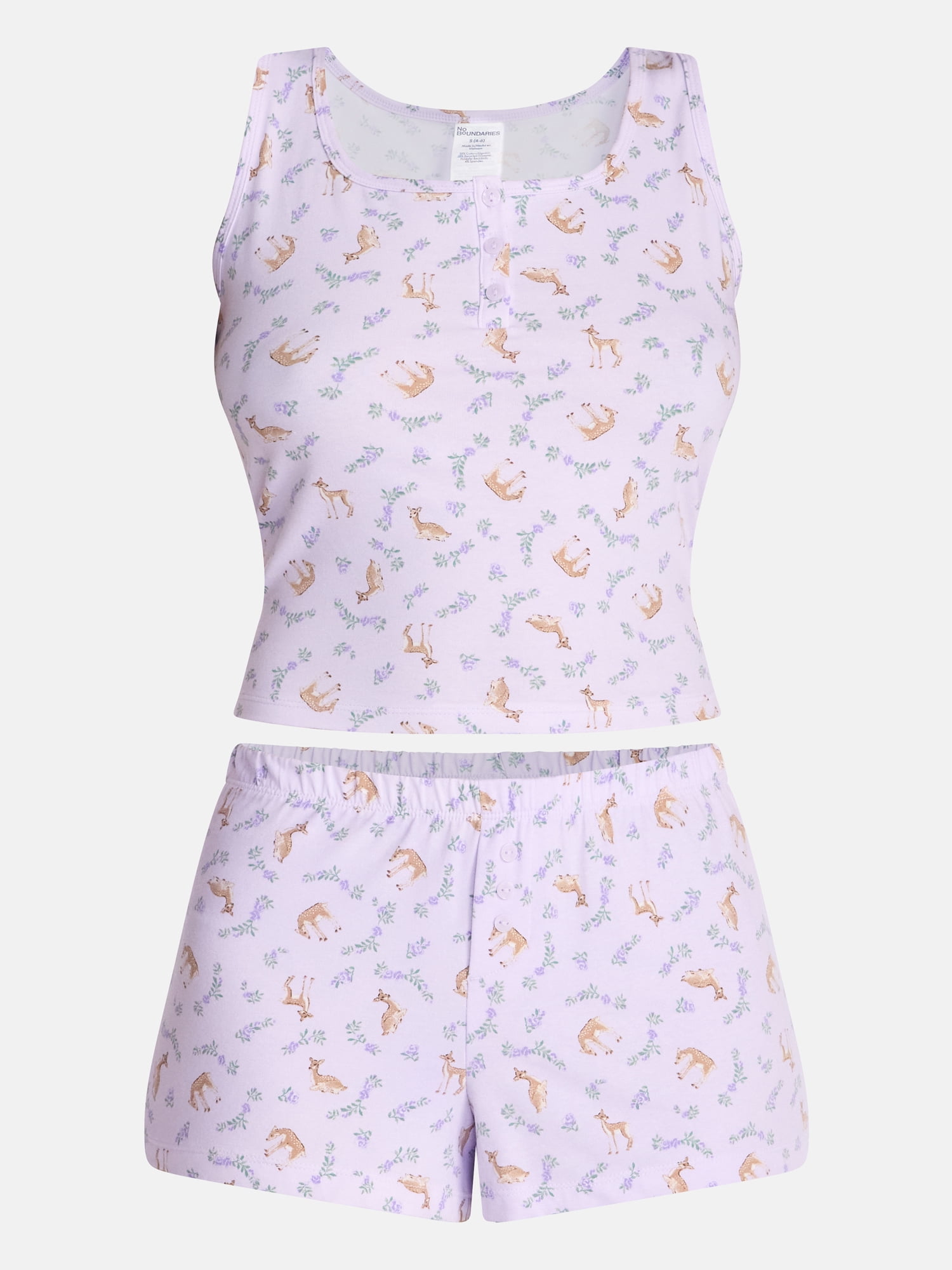 No Boundaries Cloud Core Sleepwear Tank Top and Shorts Sleep Set, 2-Piece, Women's XXS-3X