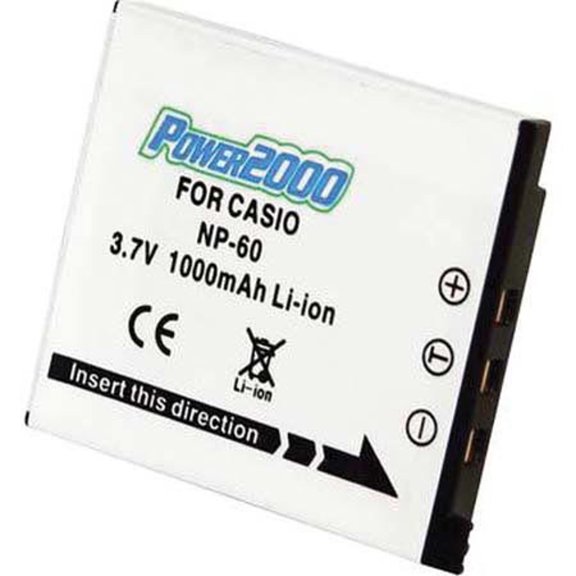 Power2000 NP-60 3.7V 1000mAh Replacement Rechargeable Lithium-Ion Battery for Casio Card, Zoom and Card size High-Speed Cameras