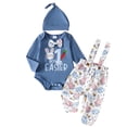 thumbnail image 3 of Toddler Outfits for Boys Kids Easter Bunny Print Crew Neck Long Sleeve Romper with Striped Pants and Hat Three Piece Outfit Blue 9 Months-12 Months, 3 of 7