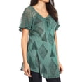 thumbnail image 4 of Sakkas Allegra Women's Short Sleeve Loose Fit Casual Tie Dye Blouse Tunic Shirt - 19209-Teal - One Size, 4 of 5