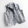 thumbnail image 5 of Jackets for Women Pearls Ripped Denim Cropped Vest Sleeveless Button Down Jeans Short Waistcoats 2025 Winter Outfits, 5 of 7