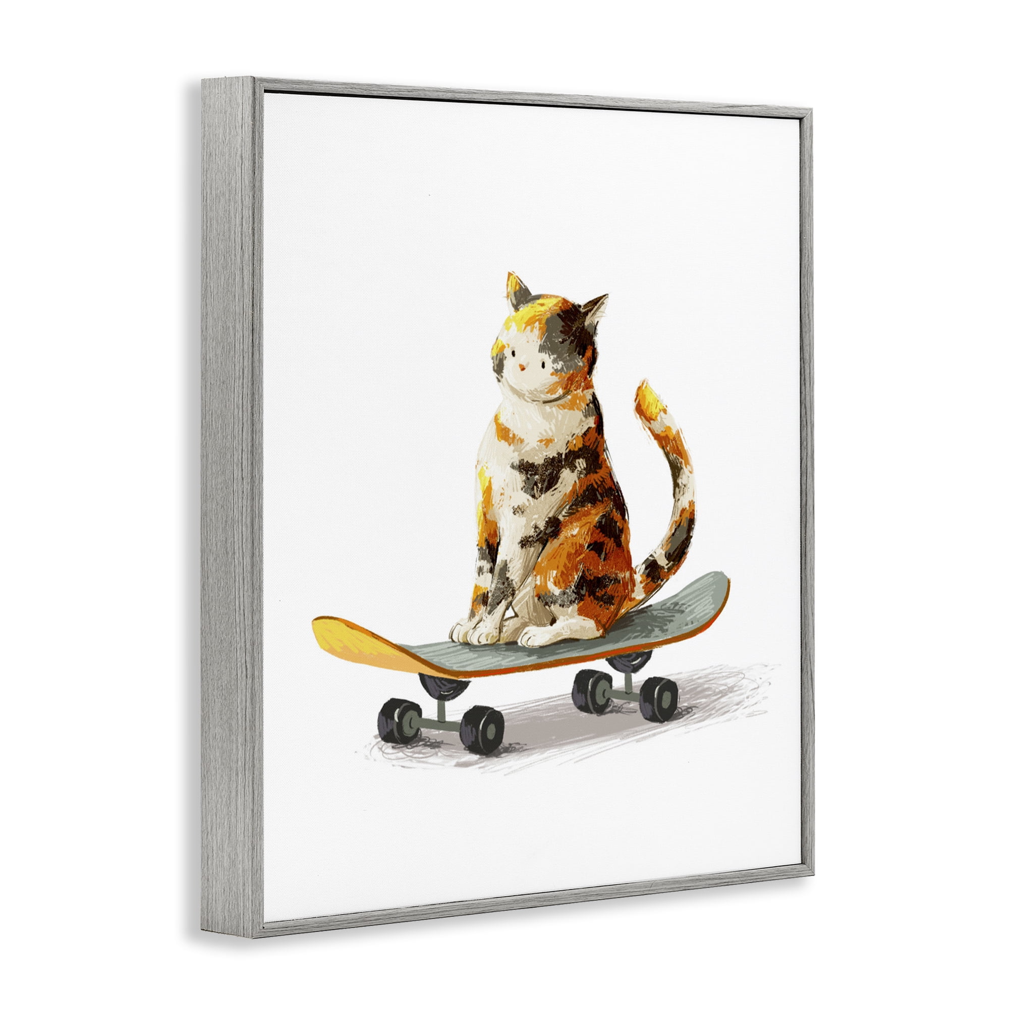Stupell Industries Calico Cat on a Skateboard Gray Framed Giclee Art, design by Ziwei Li