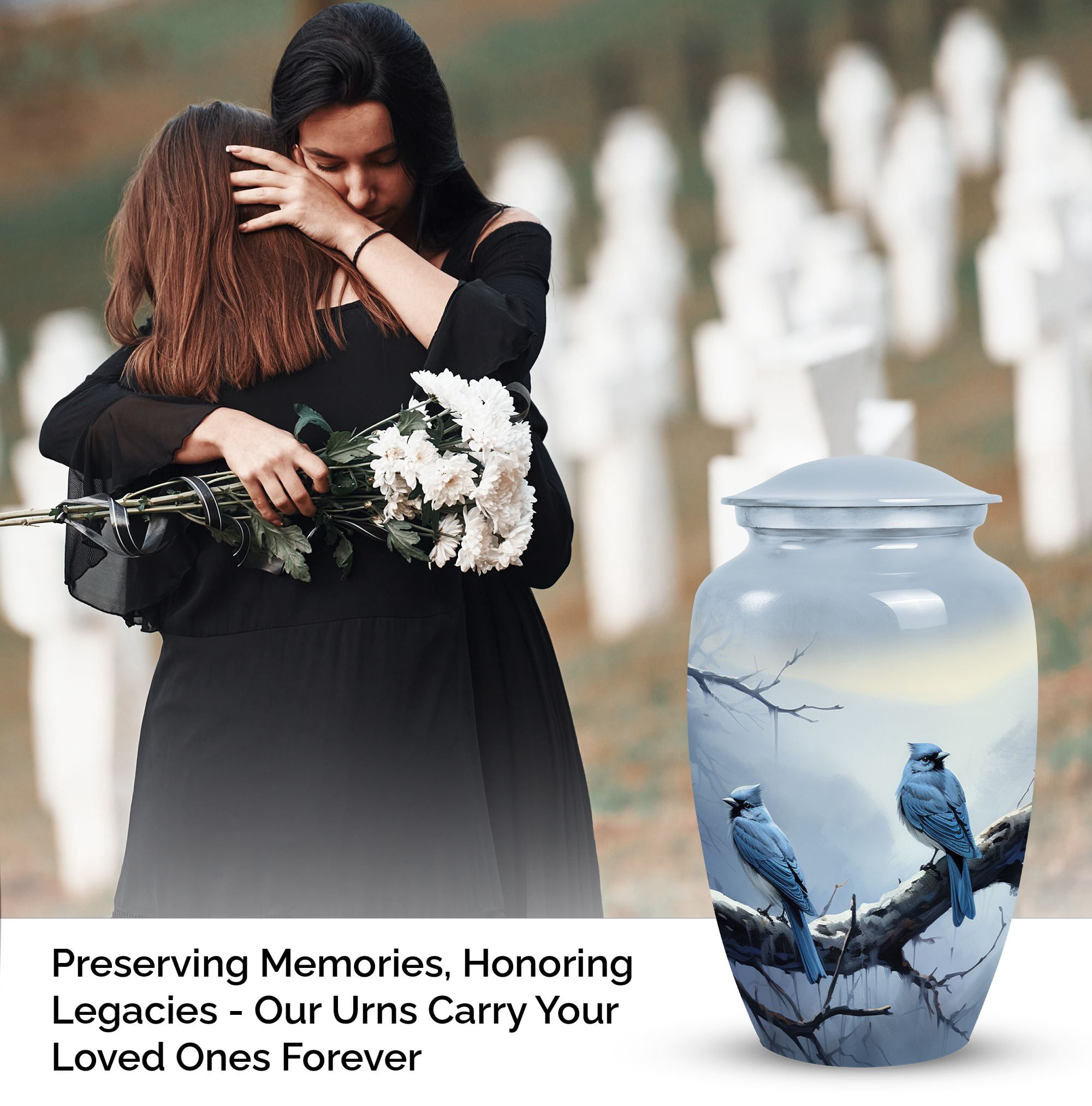 Winter Perch Of Blue Jays - Urns For Human Ashes Large Adult - Cremation Urns for Burial - Urns for Human Ashes Adult Female - Burial Urns Urn for Ashes for Women. (10inch)