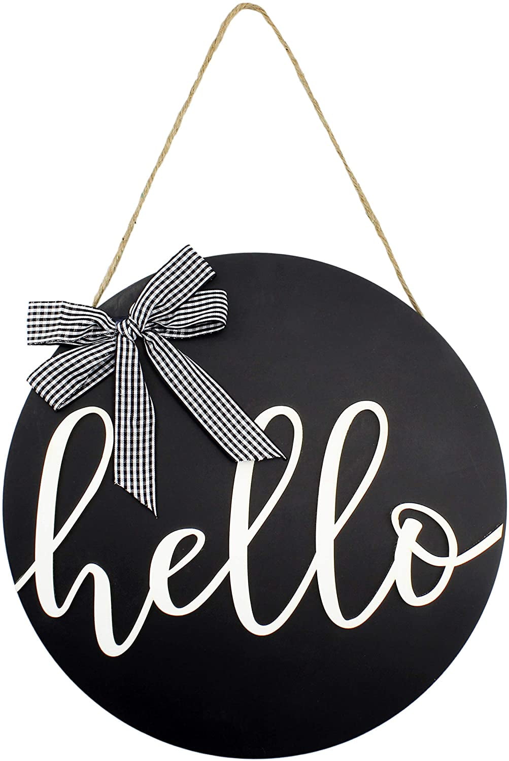 Black-Hello OCIOLI Porch Décor Hello Sign,Front Door Farmhouse Welcome Wreath Outside Door Hangers Family Decorative Signs Hanging Vertical Sign for Home Valentines Day Garland Door Decoration