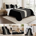 thumbnail image 6 of Twin Quilt Set 68''x86'', Black Beige Striped Lightweight Summer Bedspread Coverlet Set with 2 Pillow Shams, Modern Farmhouse Retro Lines Breathable All Season Quilt Bedding for Dorm/Bedroom, 6 of 9