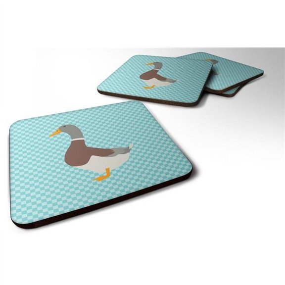 Carolines Treasures BB8037FC Saxony Sachsenente Duck Blue Check Foam Coaster, Set of 4