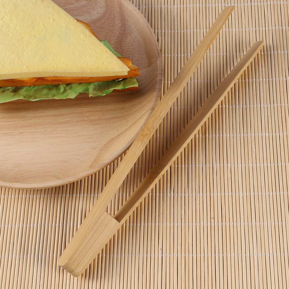 FRCOLOR Bamboo Toaster Tongs for Cooking and Baking Lightweight Ergonomic Design Dishwasher Safe Beige 2pcs