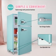 3.5 Cu.ft Compact Refrigerator WANAI Dual Doors Handles Mini Fridge with Top Freezer Blue New