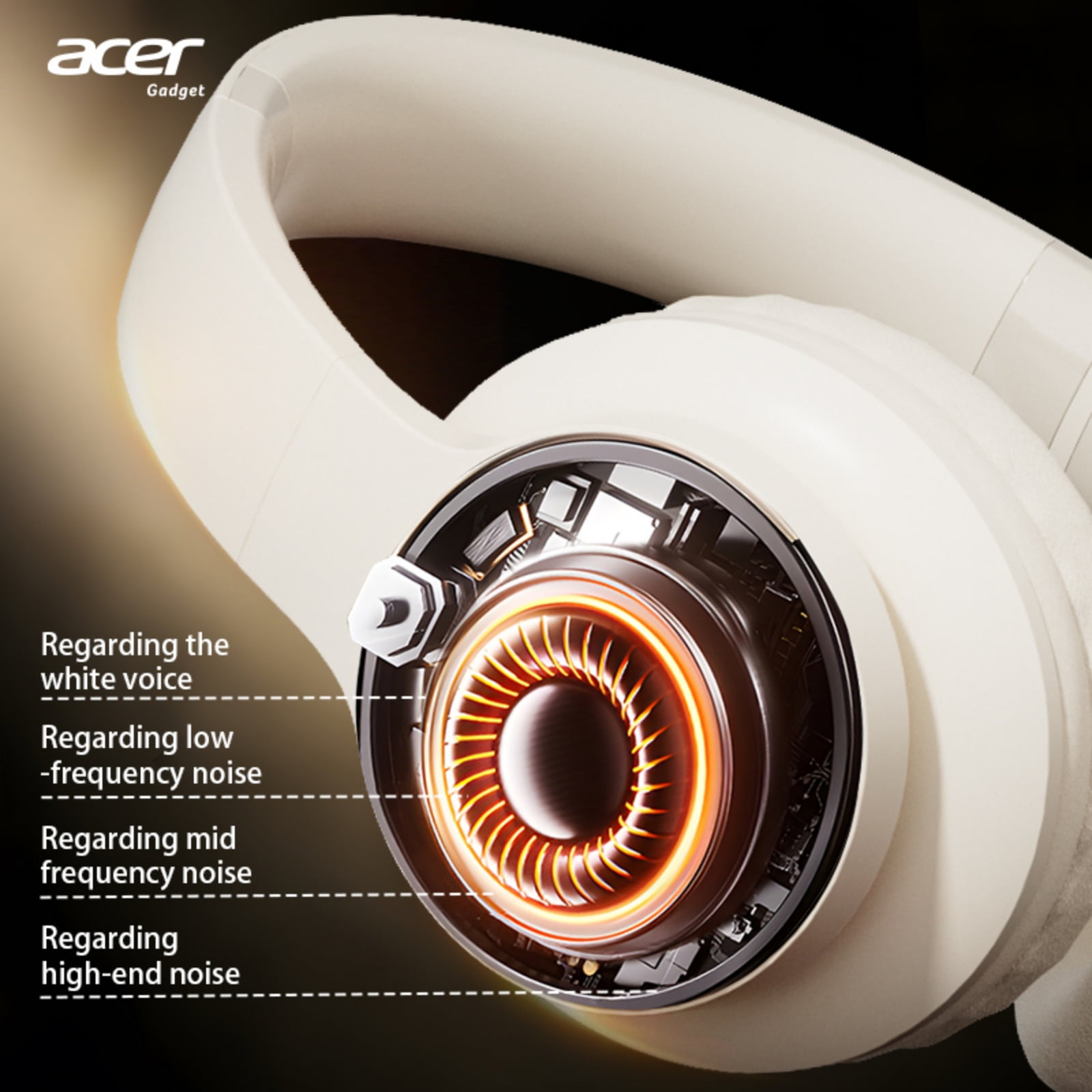 Acer Over-ear Headphones with 60H Playtime, Hi-Res Audio Foldable and Comfortable, Beige