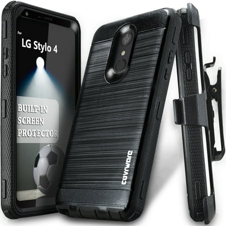 LG Stylo 4 / Stylo 4 Plus / 4 + Case, COVRWARE [Iron Tank] Built-in [Screen Protector] Heavy Duty Full-Body Rugged Holster Armor [Brushed Metal Texture] Case [Belt Clip][Kickstand],