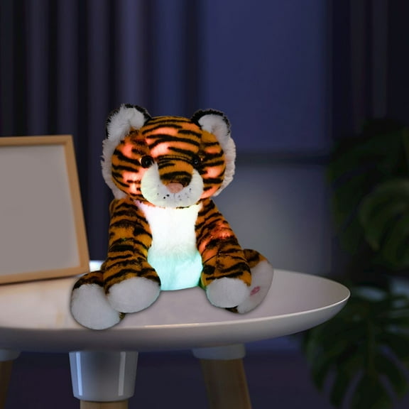 LED Luminous Tiger Plush, 9.8'' Light-Up Stuffed Animal Pillow, Auto Shutoff Night Light, Children’s Soothing Sleep Companion