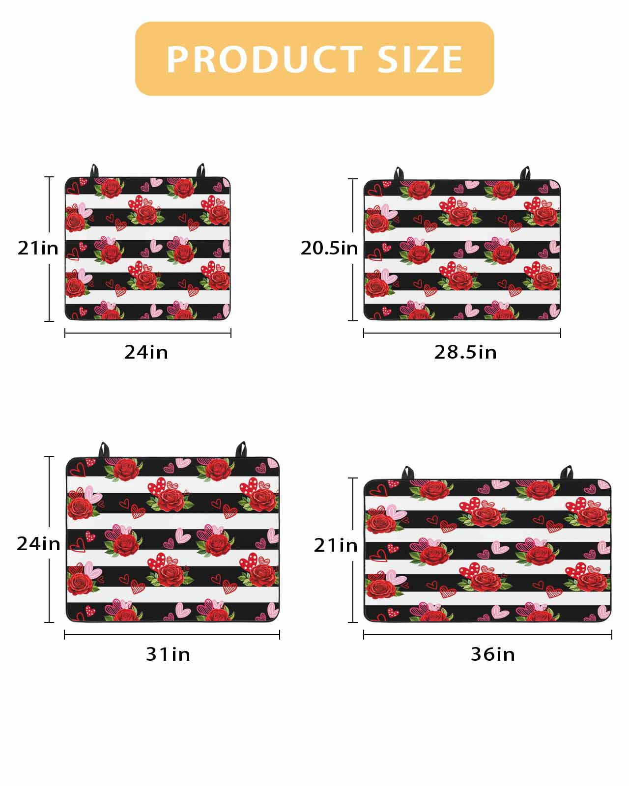 Large Induction Cooktop Protector Mat Red Roses Stove Top Covers for Electric Stove, Valentine's Day Flowers Love Stripes Country Decorative Stove Burner Cover Mats, Glass Top Stove Cover