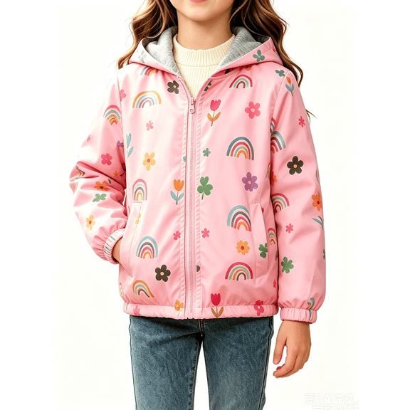 Busydd Girls Jackets 12 Months-9 Years Fashion Print Long Sleeve Windbreaker Jacket Casual Cute Hooded Jackets with Pockets 12-24 Months