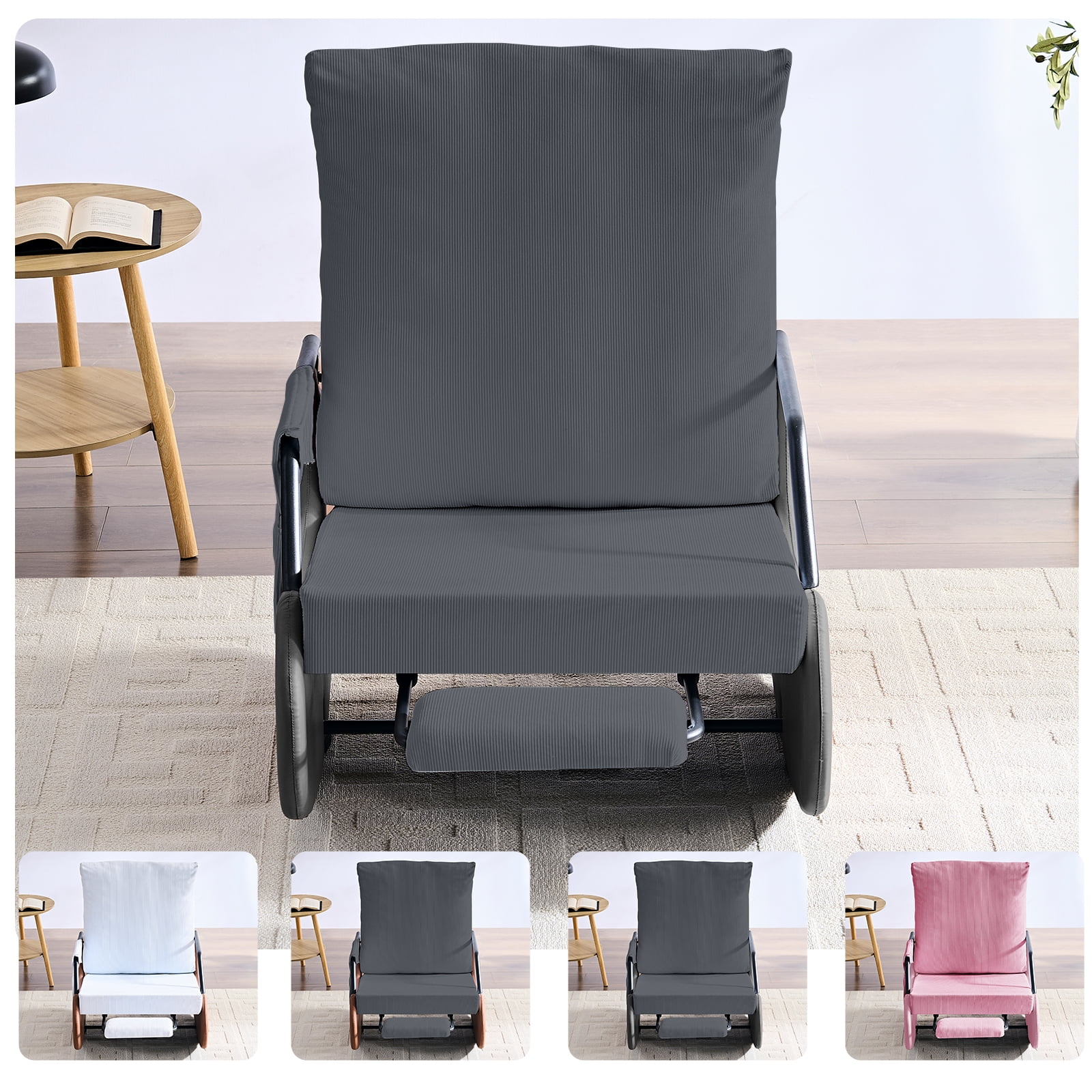 ZAFLY Rocking Accent Chair, Glider Reading Chair with Footrest, Comfy Corduroy Single Sofa for Living Room/Nursery/Bedroom - Gray