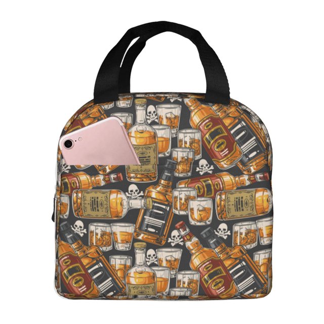 Easygdp Vintage Bottles Bolsa Térmica Premium - Tela Oxford Impermeable, Gran Capacidad, Bolsillo Frontal, Unisex para Trabajo, Escuela, Actividades al Aire Libre y Picnics