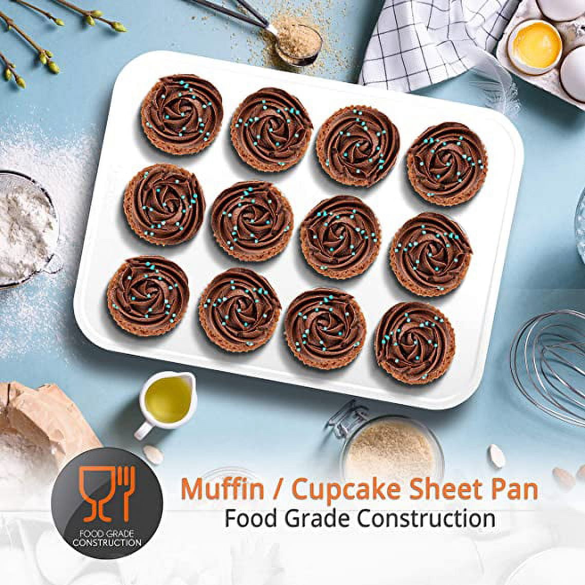 NutriChef 6-Pcs Non-Stick Kitchen Oven Baking Pans Sheets Set, Attractive Green & White Inside Pans
