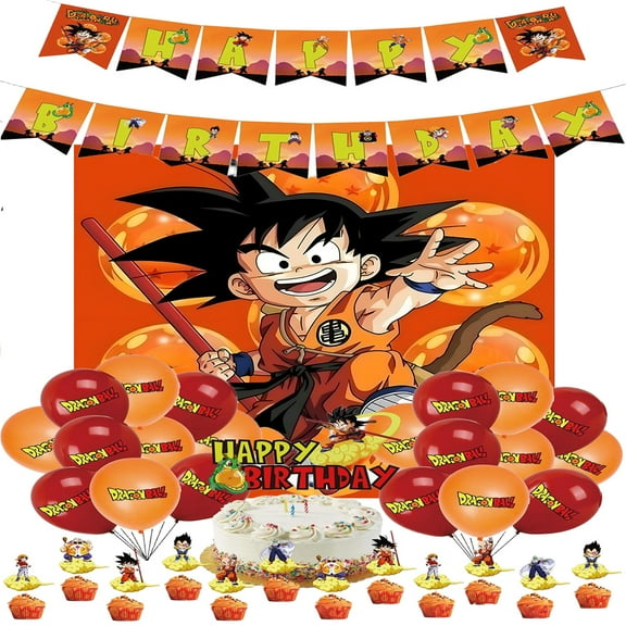 Dragon Ball Birthday Party Supplies, Dragon Ball Themed Party Set, Include Happy Birthday Banner, Backdrop, Balloons, Cupcake Toppers, for Kids Birthday, Baby Shower