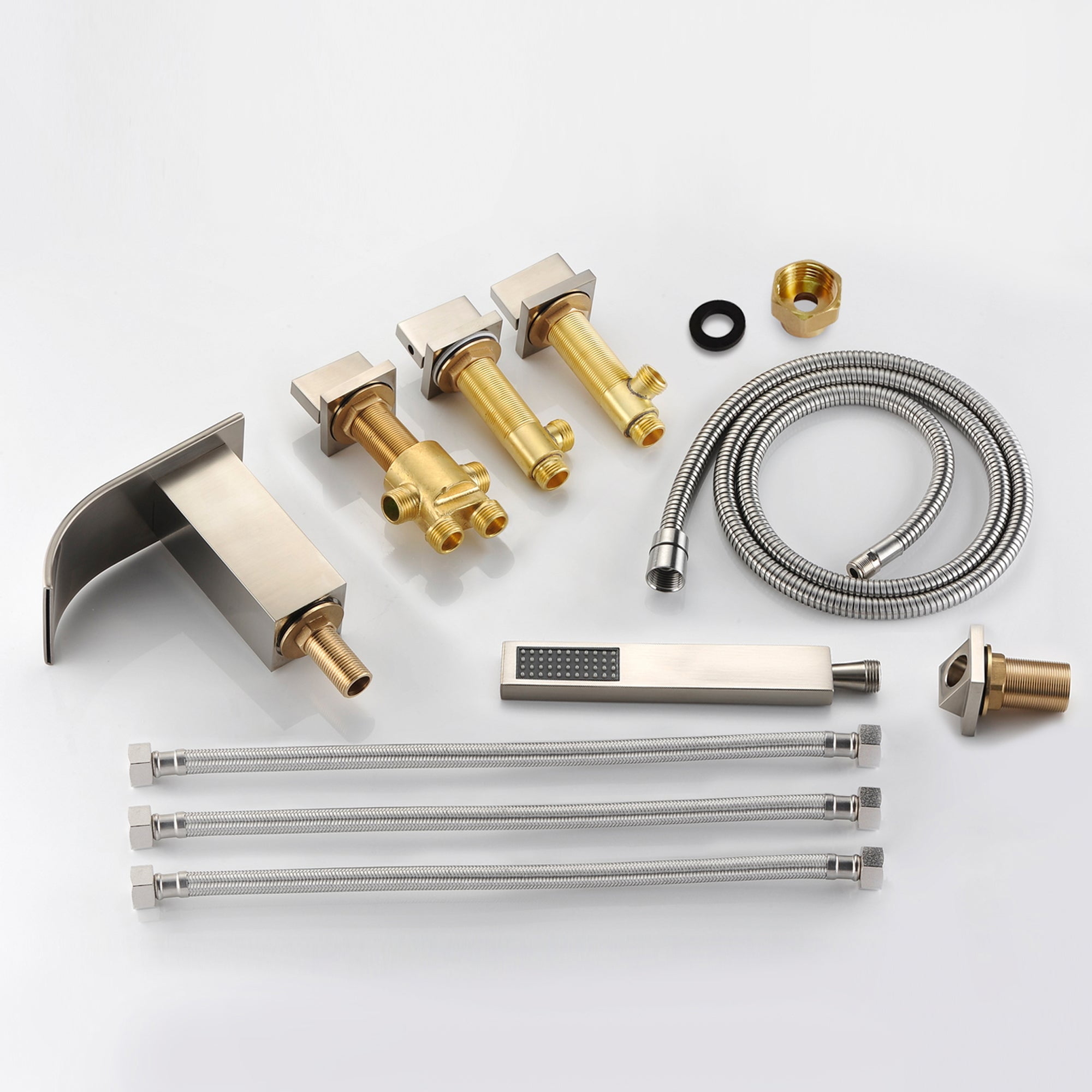 Roman Tub Faucet with Hand Shower, Waterfall Tub Filler Deck Mount Brushed Nickel