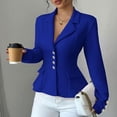 thumbnail image 4 of Chiccall Fitted Waist Long Sleeve Blazer Jacket for Women Solid Notched Collar Button Open Front Peplum Suit Coat with Pockets, 4 of 6