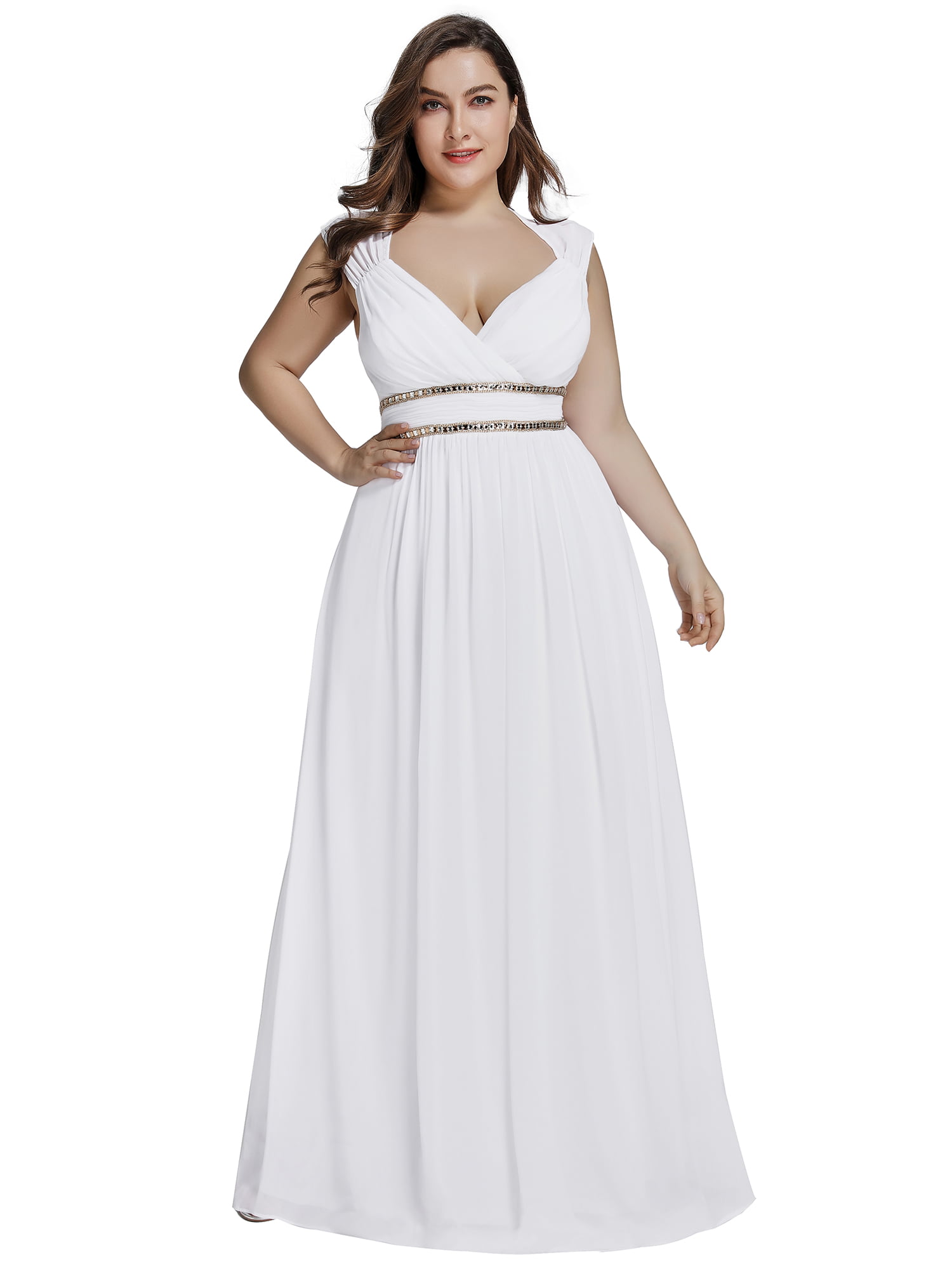 Ever-Pretty Plus Size White Wedding Prom Dresses Long Cap Sleeve Party Gown 