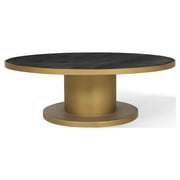 Posh Pollen Rhoda Modern Round Iron Coffee Table with Tabletop, Black/Gold