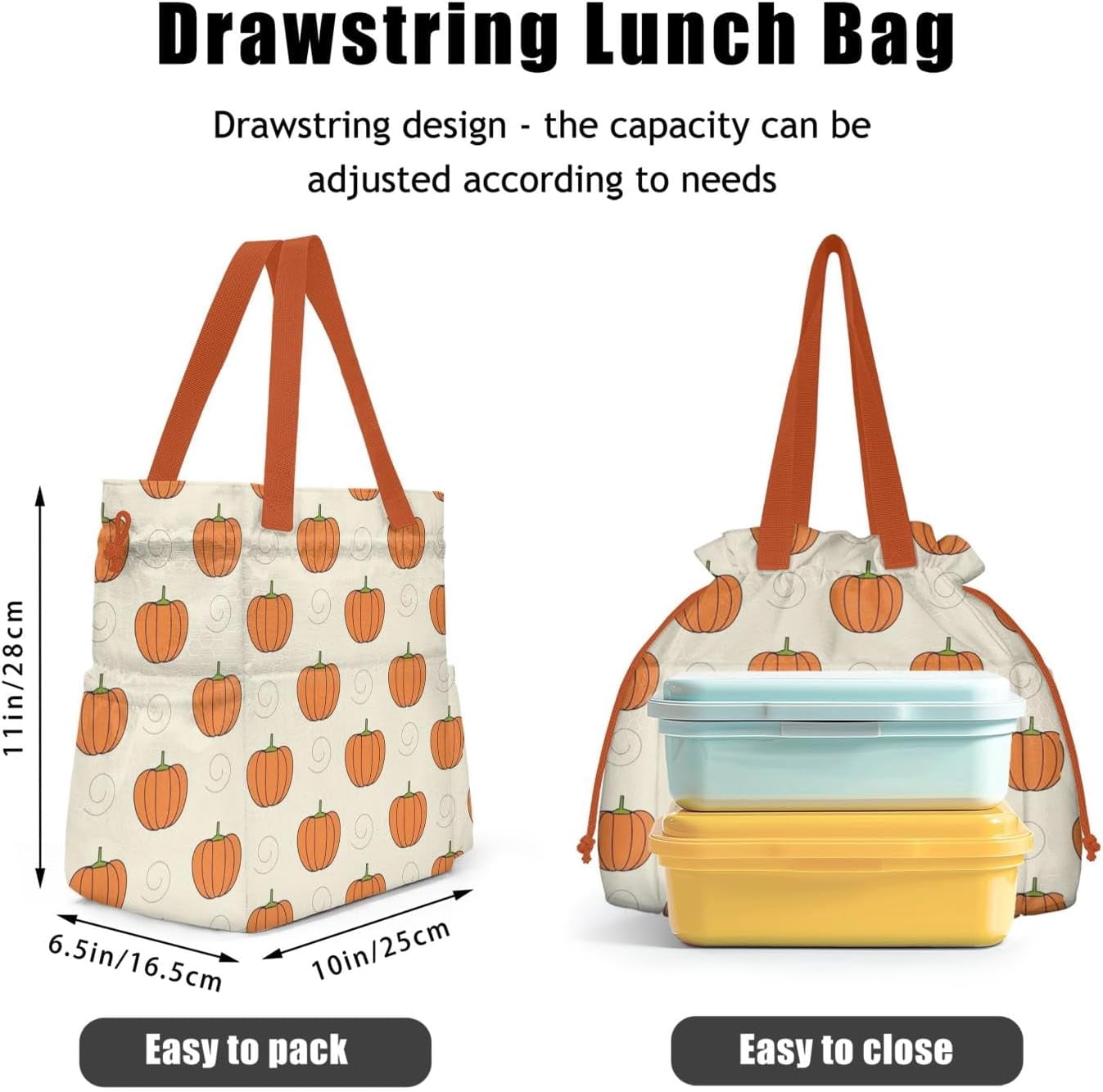 Lunch Bag for Women Insulated Womens Drawstring Lunch Bag for Work, Stain-Resistant Large Lunch Box for Women with Containers, Cinch Closure Cromwell Bag Black Man Reusable Lunch Bag Office
