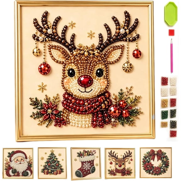 DIY Christmas Pearl Diamond Painting Art Kit with Frame, 3D Beginner-Friendly Hanging Pearl Art Craft, Gemstone Diamond Dots Kit for Adults Home Wall Decoration(#D)