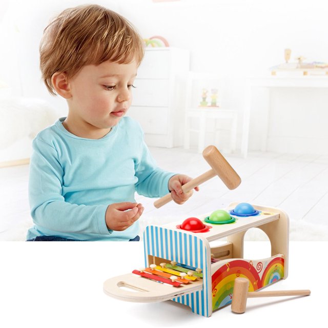 Bebé de madera tres bolas golpeando la mesa música golpeando xilófono infantil juguetes de educación temprana regalo del bebé