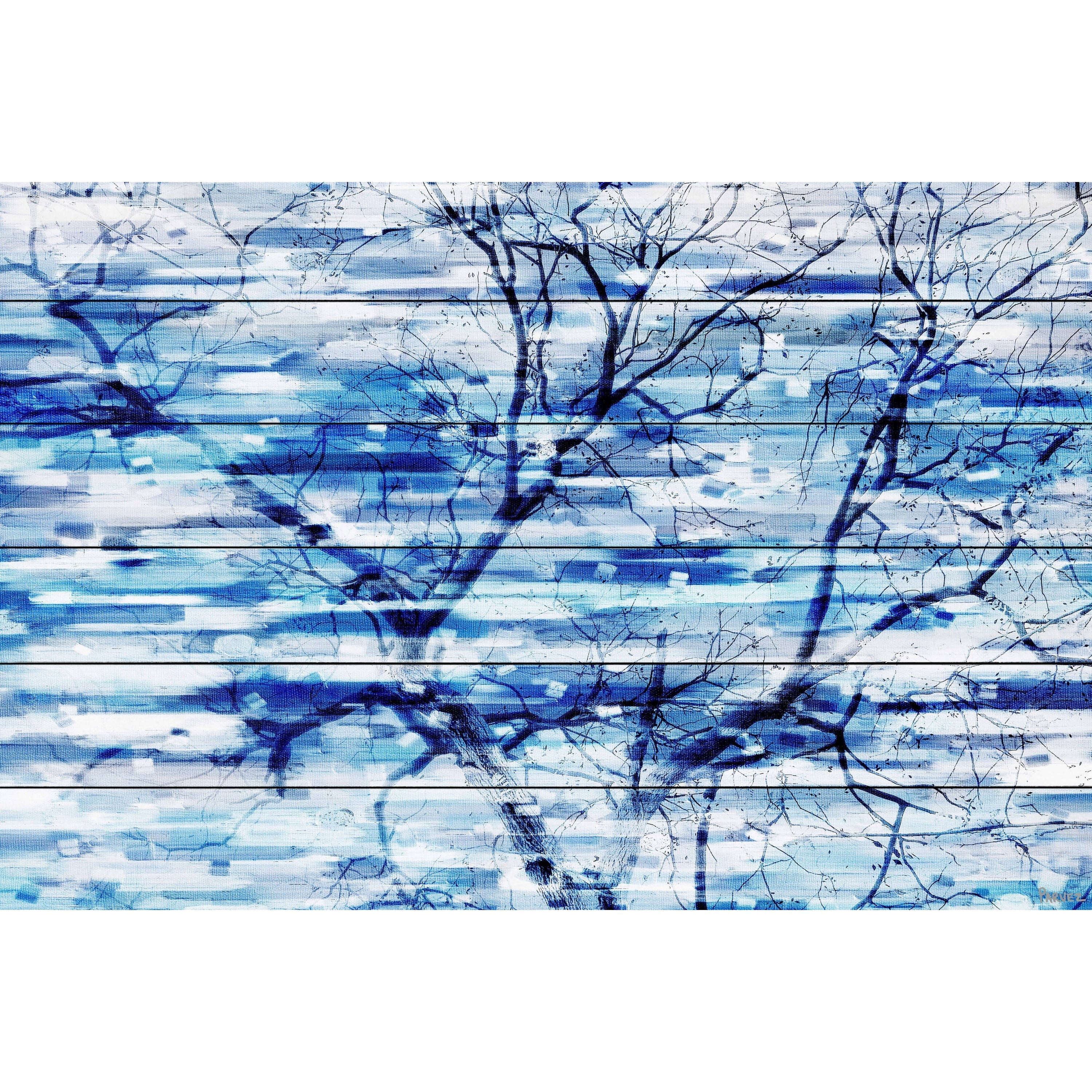 Parvez Michel Inc Parvez Taj - Blue Snow Storm Painting Print on White Wood