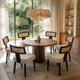 thumbnail image 3 of Guyou Modern Rattan Backrest Dining Chairs Set of 2, Mid-century Farmhouse Linen Upholstered Kitchen Chairs Solid Wood Side Chairs for Kitchen Dining Room Living Room, Beige, 3 of 11