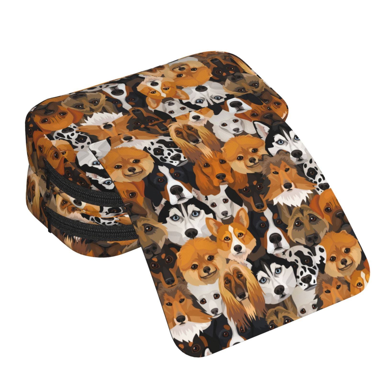 Rateoe Dogs Different Breeds Pattern Double Clamshell Pen Case, Storage Organizer with Two Zipper Compartments– Holds Up to 50 Pencils & Pens