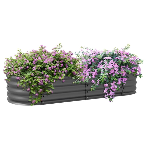 Outsunny 4.9' x 2' x 1' Galvanized Raised Garden Bed Kit, Outdoor Metal Elevated Planter Box with Safety Edging, Easy DIY Stock Tank for Growing Flowers, Herbs & Vegetables, Dark Gray