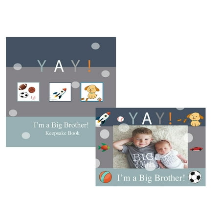 Sibling Picture Frame YAY Im A Big Brother, Baby Sibling Keepsake Memory Book and Picture Photo Frame Set for Kids ()