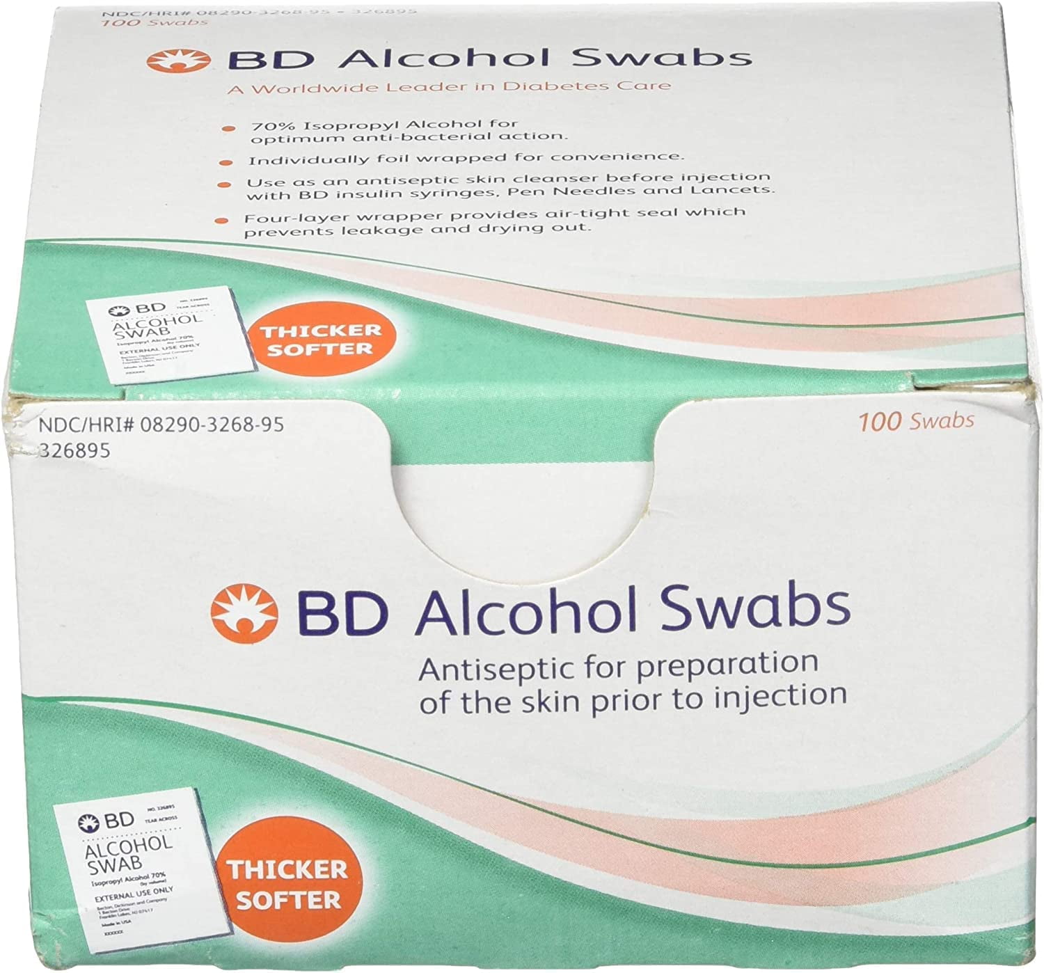 Alcohol Prep Pad BD Isopropyl Alcohol, 70% Individual Packet 1 X 3/4 Inch 5 Boxes of 100 (500 Count)